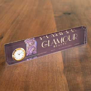 Chic Luxury Faux Gradient Burgundy and Gold Photo Nameplate