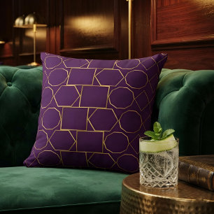 Chic Luxury Gold Geometric Royal Purple Pattern Throw Pillow