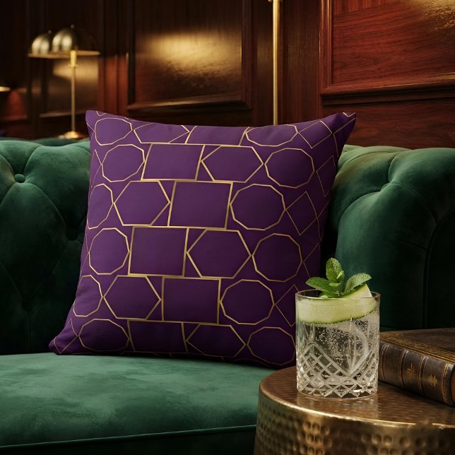 Chic Luxury Gold Geometric Royal Purple Pattern Throw Pillow (Creator Uploaded)