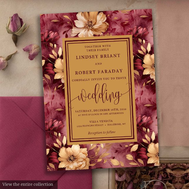 Chic Luxury Merlot Gold Floral Wedding Invitation (Chic Luxury Merlot Gold Floral Wedding Invitation)