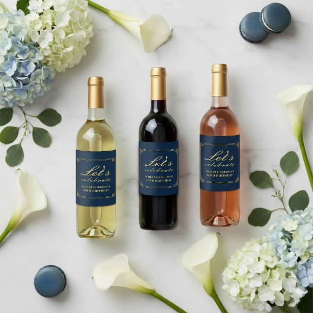 Chic Luxury Navy Gold 80th Birthday Wine Label (Creator Uploaded)