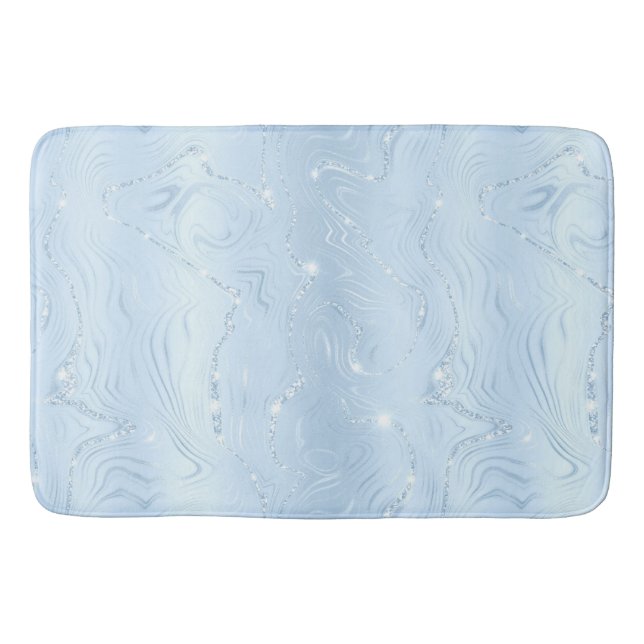 Chic Luxury Pastel Blue Silver Glitter Pattern Bath Mat (Front)
