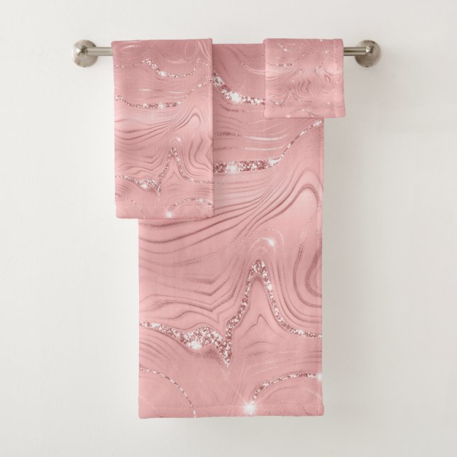 Chic Luxury Pink Silver Glitter Bath Towel Set (Insitu)