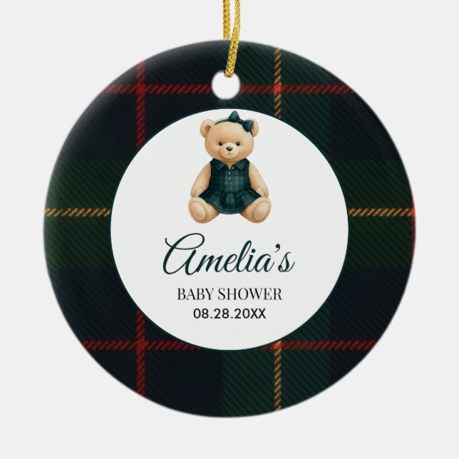Chic Luxury Teddy Bear Baby Shower  Ceramic Ornament (Front)