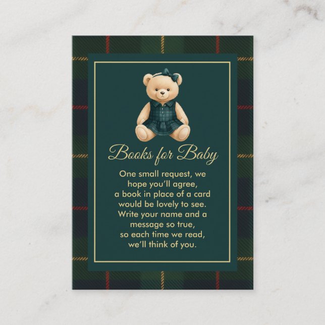 Chic Luxury Teddy Bear Baby Shower  Enclosure Card (Front)