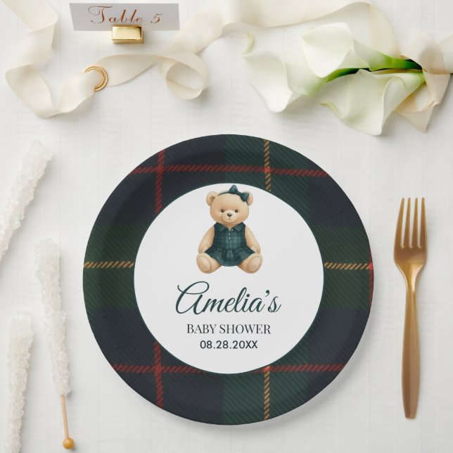 Chic Luxury Teddy Bear Baby Shower  Paper Plate (Wedding)