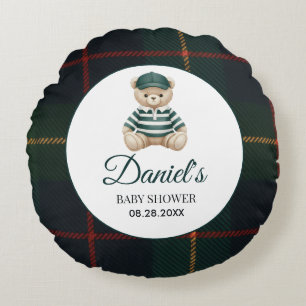 Chic Luxury Teddy Bear Baby Shower  Round Pillow