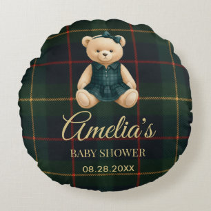 Chic Luxury Teddy Bear Baby Shower Round Pillow