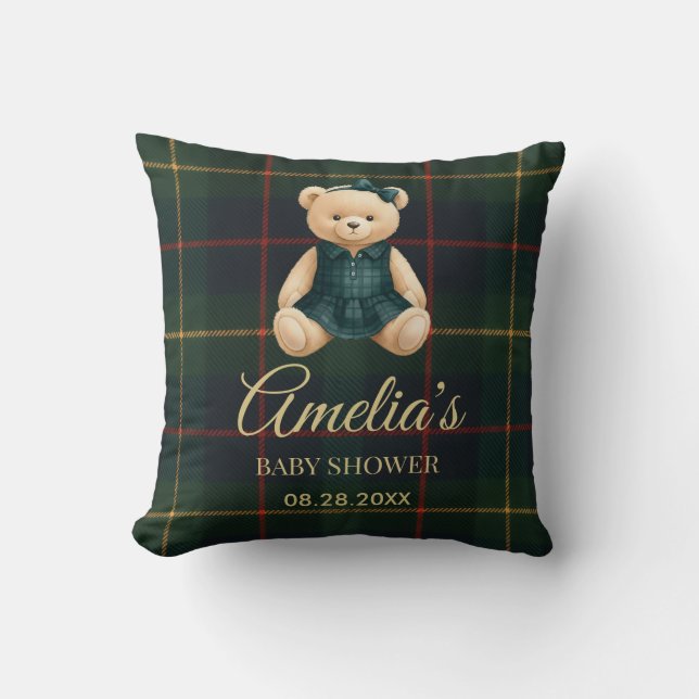 Chic Luxury Teddy Bear Baby Shower  Throw Pillow (Front)