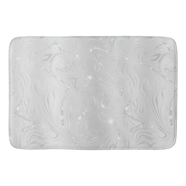 Chic Luxury White Silver Glitter Pattern Bath Mat (Front)