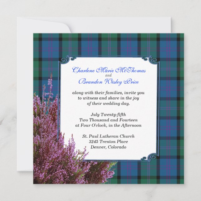 Chic MacThomas Tartan Plaid Heather Wedding Invitation (Front)