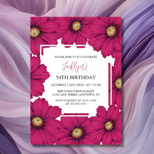 Chic Magenta Cosmos Floral Botanical Birthday Invitation