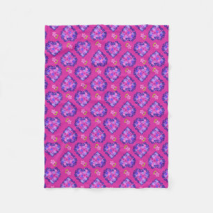 Chic Magenta Hearts and Flowers Fleece Blanket