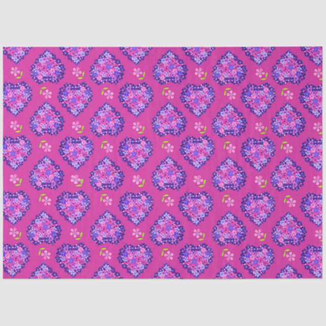 Chic Magenta Hearts and Flowers Tissue Paper (Front)