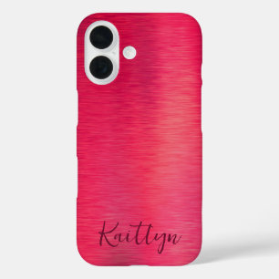 Chic Magenta Metallic Shimmer Script Personalized iPhone 16 Case