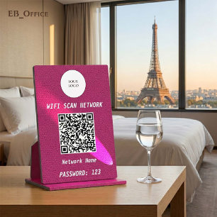 Chic Magenta Pink Leather Spotlight QR Code Wifi  Plaque