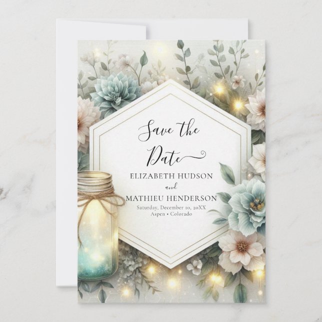  Chic Magical Mason Jar Wedding Save The Date (Front)