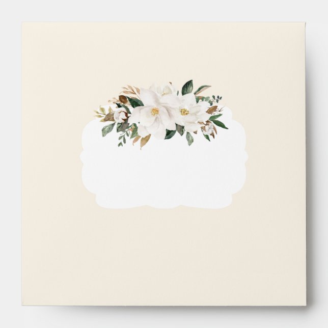 Chic Magnolia Floral Greenery Wedding Square Envelope (Front)