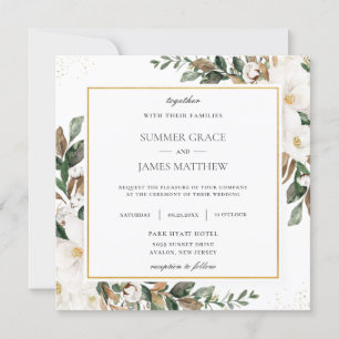 Chic Magnolia Floral Greenery Wedding Square    In Invitation