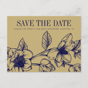 Chic Magnolia Flowers   Gold   Save the date Announcement Postcard