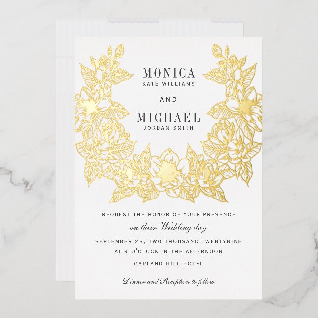 Chic Magnolia Wreath  Wedding Invitation gold foil (Envelope)