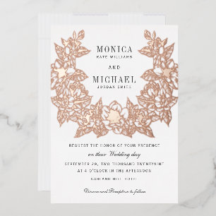 Chic Magnolia Wreath  Wedding Invitation ROSE GOLD