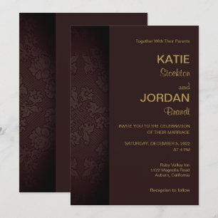 Chic Mahogany Damask Wedding Invitation