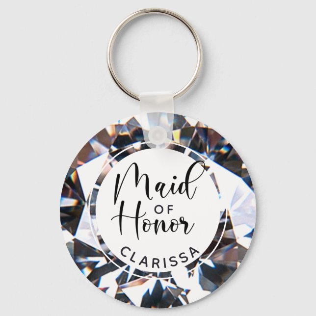 Chic Maid of Honour Diamond Script Personalized Keychain (Front)