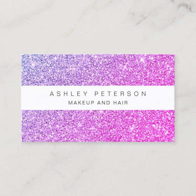 Chic makeup pink purple glitter sparkles sequins business card (Front)