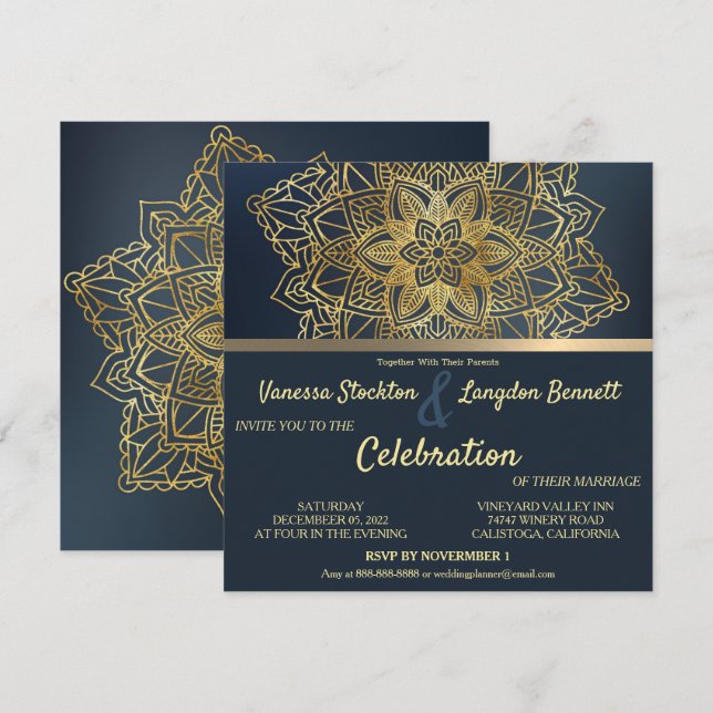 Chic Mandala Floral Faire-part de mariage (Devant / Derrière)