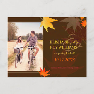 Chic Maple Leaf Fall Wedding Photo Save the Date Announcement Postcard