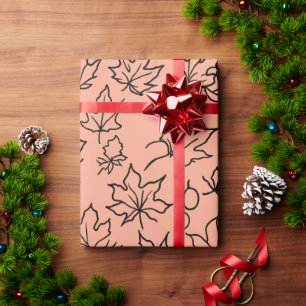 Chic Maple Leaf Outline Custom Colour Gift         Wrapping Paper