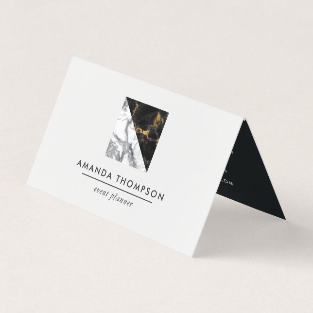 Chic Marble and Foil Geometric Business Card (Front)