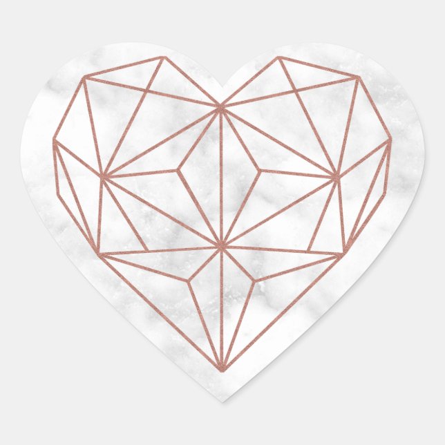Chic Marble and Rose Gold Foil Geometric Heart Sticker (Front)