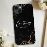 Chic Marble Black & Gold Glitter Monogrammed Name iPhone 13 Case<br><div class="desc">Chic iPhone 13 case with black and gold marble background and elegant calligraphy fonts for your name or initials. The phone cover includes space to add your name or monogram, you can even add your logo if you use this phone case for your business. This professional black marble iPhone cover...</div>