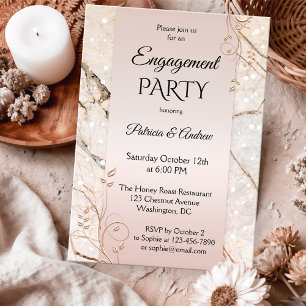 Chic Marble Blush Pink Floral Engagement Invitation
