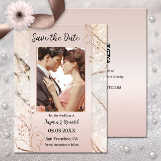 Chic Marble Blush Pink Photo Enregistrer la carte