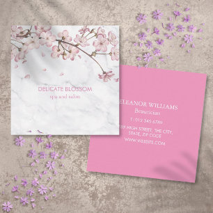 Chic Marble Delicate Blossom  Square Business Card