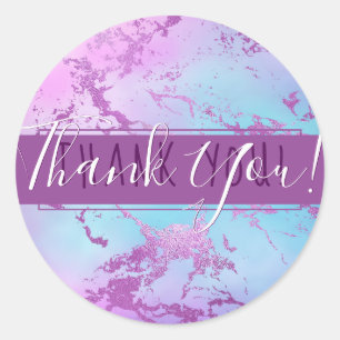 Chic Marble Glitzy Glam Purple Blue Thank You Classic Round Sticker
