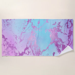 Chic Marble   Glitzy Glam Violet Purple Blue Ombre Beach Towel