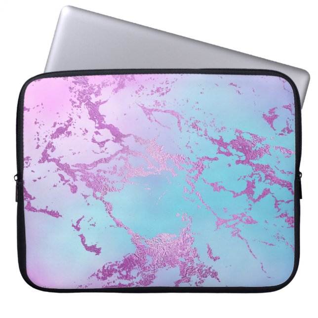 Chic Marble | Glitzy Glam Violet Purple Blue Ombre Laptop Sleeve (Front)