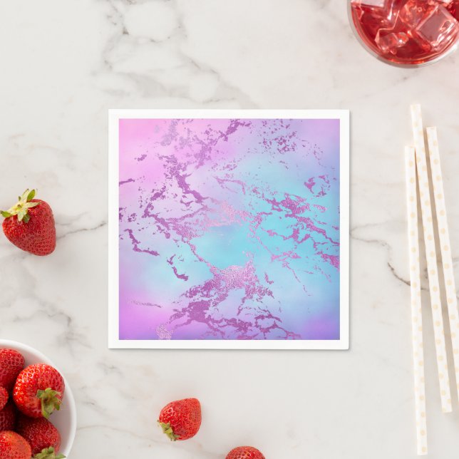 Chic Marble | Glitzy Glam Violet Purple Blue Ombre Napkin (Insitu)