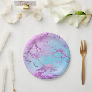 Chic Marble   Glitzy Glam Violet Purple Blue Ombre Paper Plate