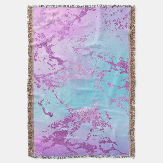 Chic Marble | Glitzy Glam Violet Purple Blue Ombre Throw Blanket (Front Vertical)