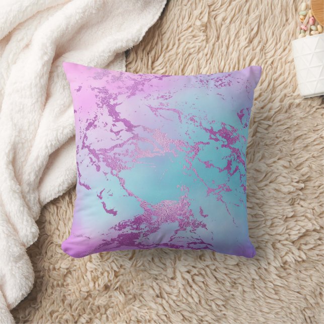 Chic Marble | Glitzy Glam Violet Purple Blue Ombre Throw Pillow (Blanket)
