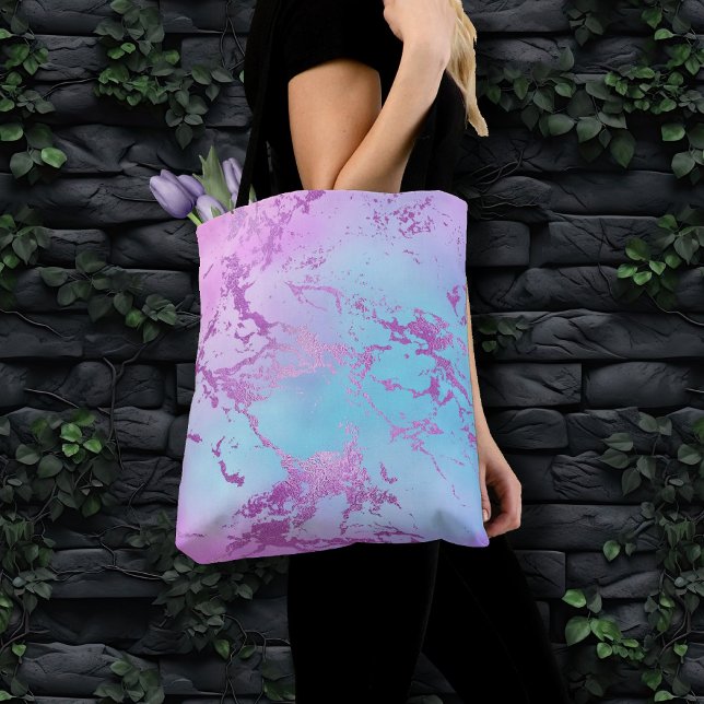 Chic Marble | Glitzy Glam Violet Purple Blue Ombre Tote Bag (Creator Uploaded)