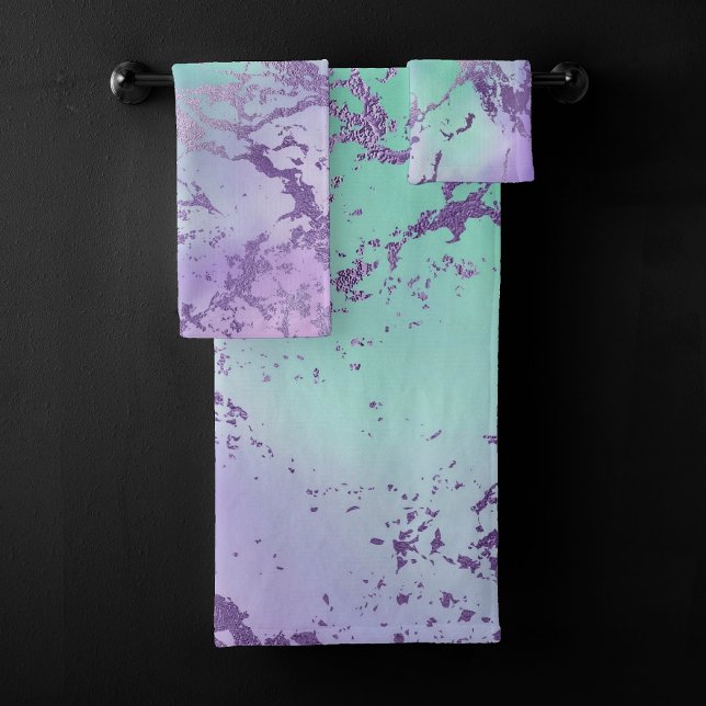 Chic Marble | Lavender Purple and Mint Green Bath Towel Set (Creator Uploaded)