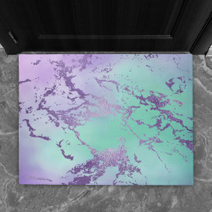 Chic Marble Lavender Purple and Mint Green Doormat
