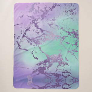Chic Marble Lavender Purple and Mint Green Sherpa Blanket