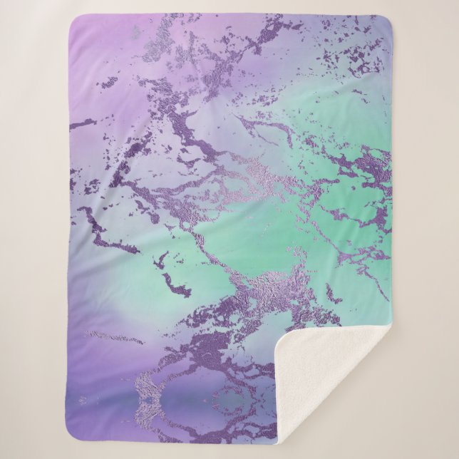 Chic Marble | Lavender Purple and Mint Green Sherpa Blanket (Front)